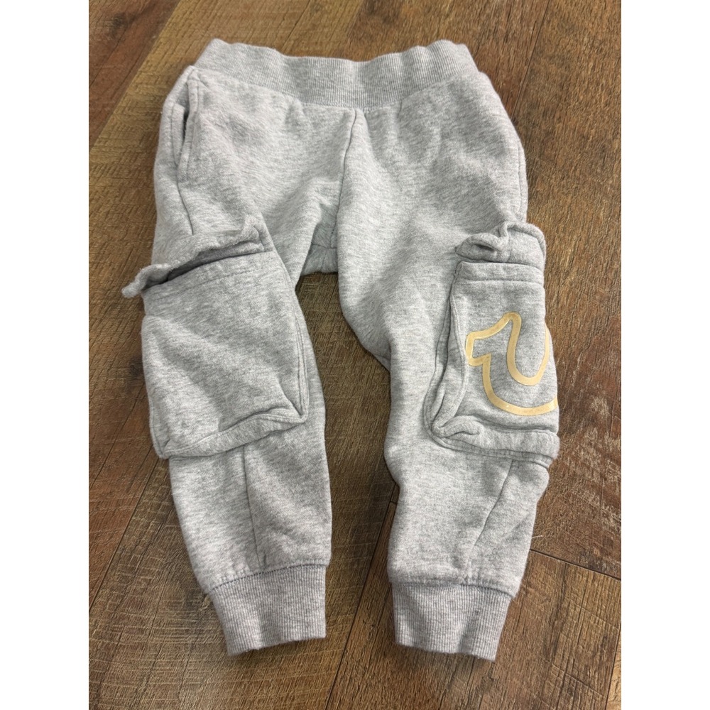 True Religion Kids Heather Gray Cargo Sweatpants Joggers Gold Horseshoe Logo 3T
